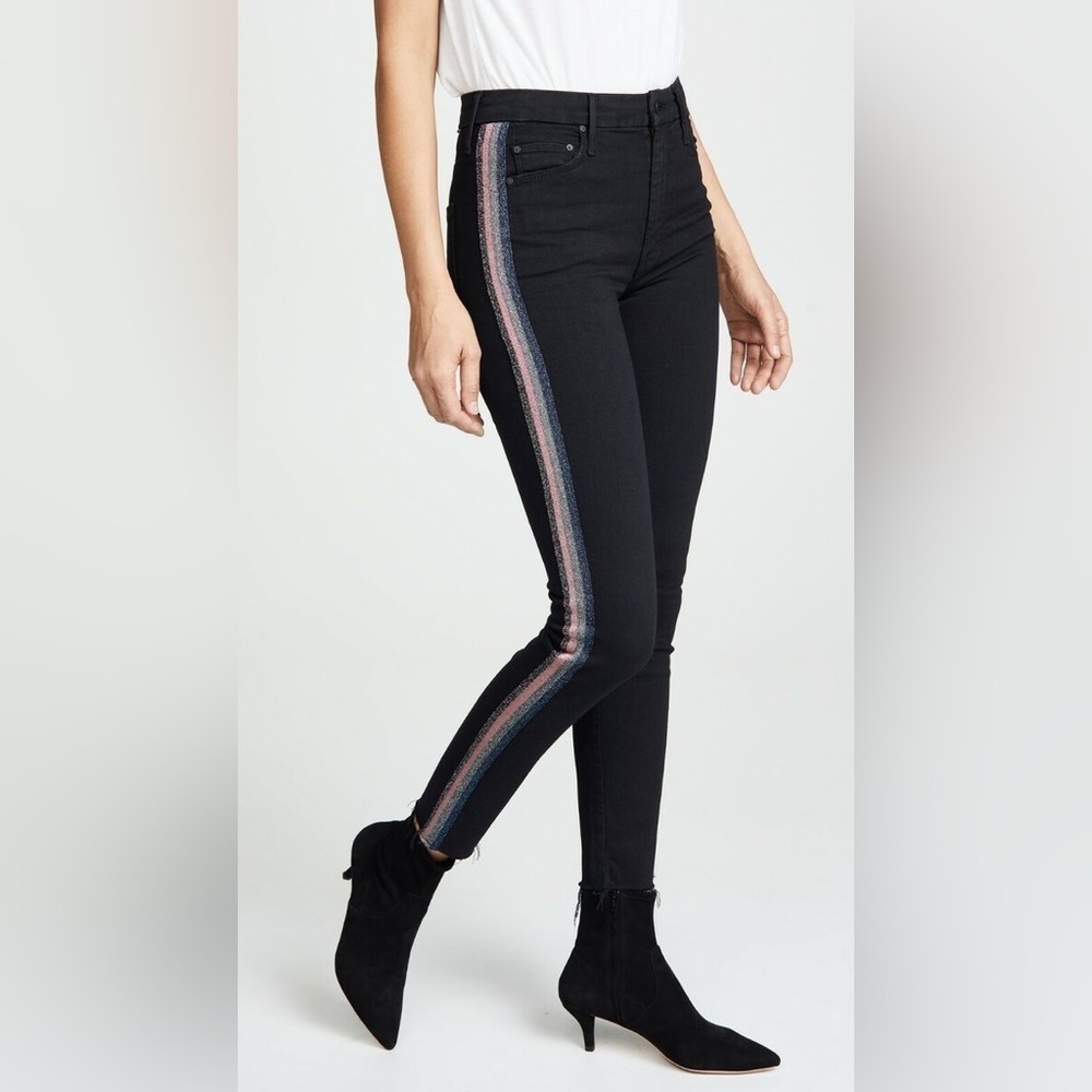 Mother Denim High Waisted Looker Ankle Fray Guilty Glitter Racer